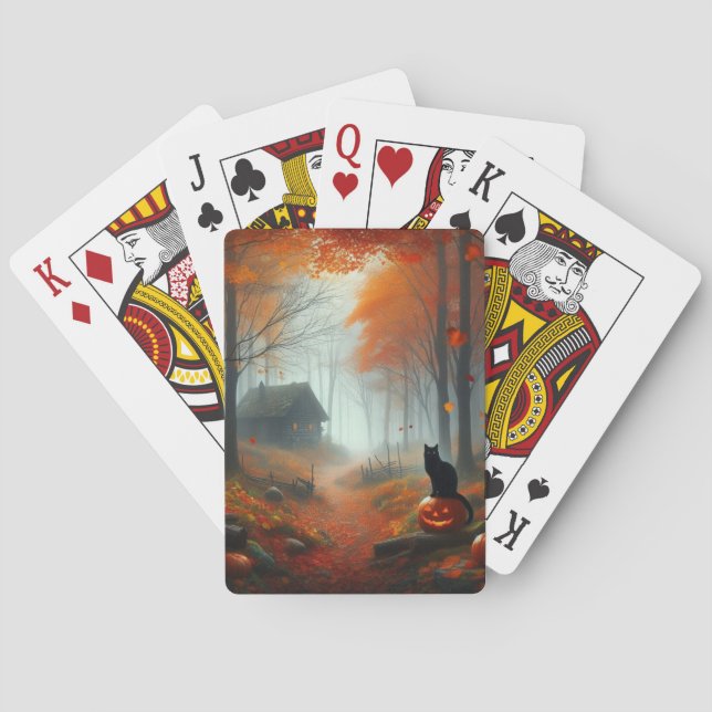 Halloween/Fall/Autumn/pumpkin/cat  Playing Cards (Back)