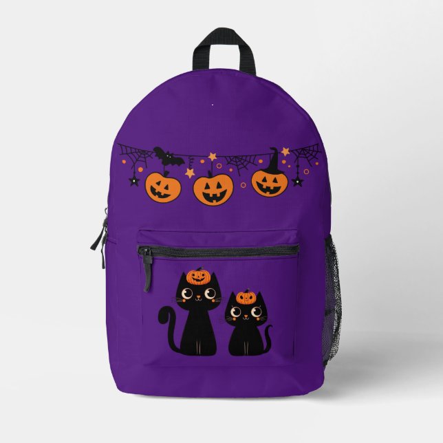 Halloween/Fall/Autumn/pumpkin/cat Printed Backpack (Front)
