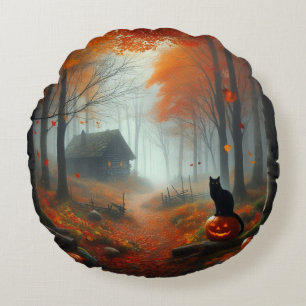 Halloween/Fall/Autumn/pumpkin/cat Round Cushion