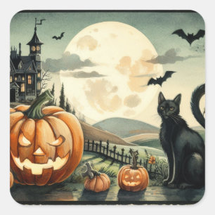 Halloween/Fall/Autumn/pumpkin/cat Square Sticker
