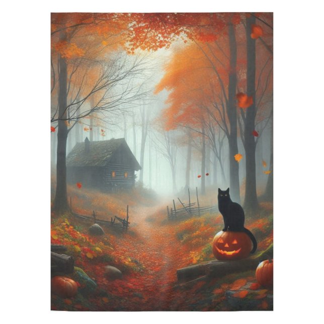 Halloween/Fall/Autumn/pumpkin/cat  Tablecloth (Front)