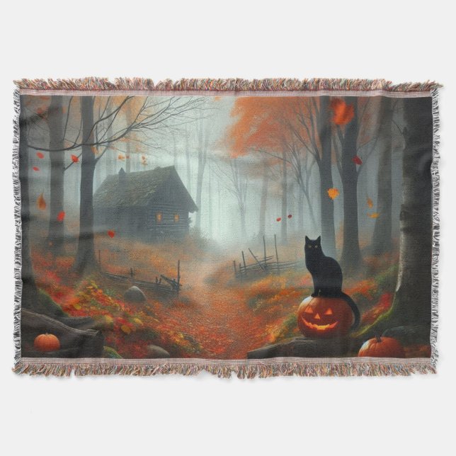 Halloween/Fall/Autumn/pumpkin/cat  Throw Blanket (Front)