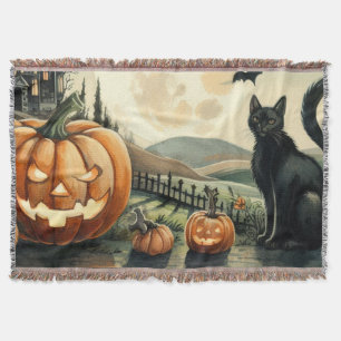 Halloween/Fall/Autumn/pumpkin/cat Throw Blanket