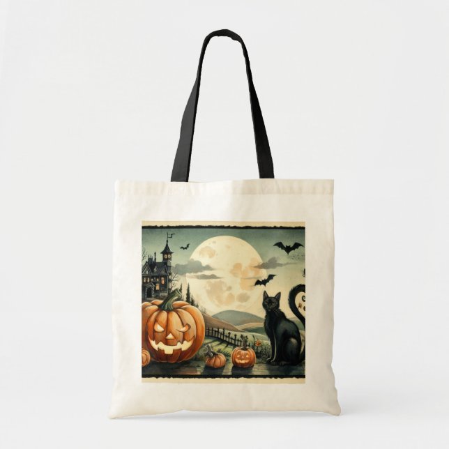 Halloween/Fall/Autumn/pumpkin/cat Tote Bag (Front)