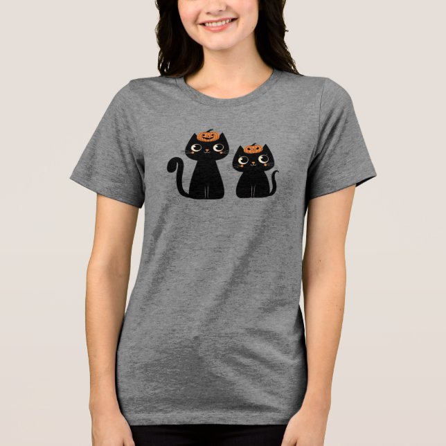 Halloween/Fall/Autumn/pumpkin/cat Tri-Blend Shirt (Front)