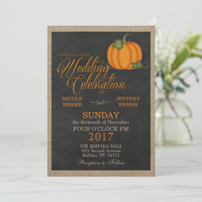 Halloween Fall Autumn Pumpkin Country Barn Wedding Invitation (Standing Front)