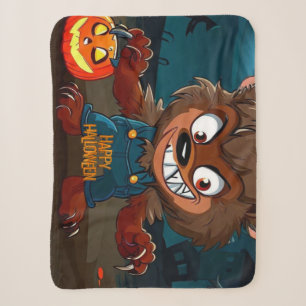 Halloween/fall/autumn/wereolf/cartoon Sherpa Blanket