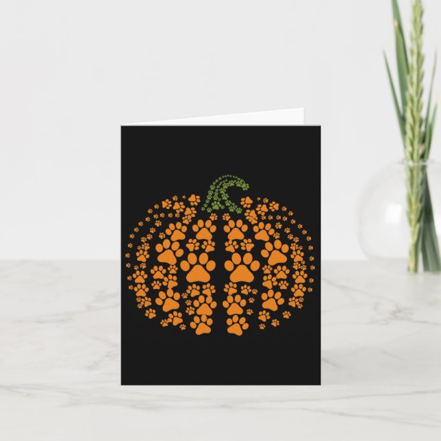 Halloween Fall Cute Paws Pumpkin Pet Lovers  Card (Front)