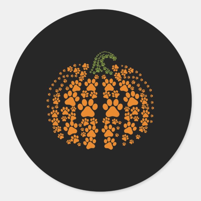 Halloween Fall Cute Paws Pumpkin Pet Lovers  Classic Round Sticker (Front)