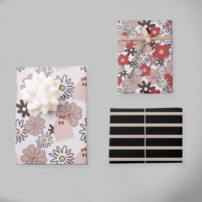 Halloween Fall Floral Pastel Coloured Wrapping Paper Sheet (Creator Uploaded)