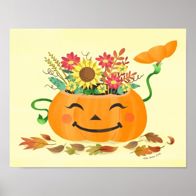 Halloween Fall Floral Pumpkin Art Print (Front)