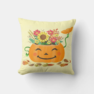 Halloween Fall Floral Pumpkin Cushion