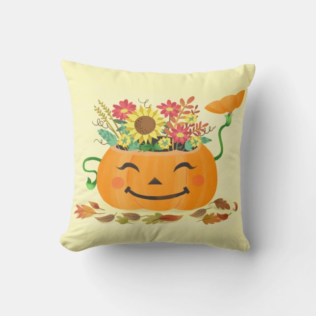 Halloween Fall Floral Pumpkin  Cushion (Front)