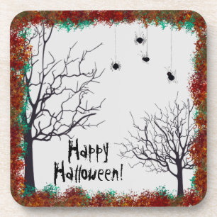 Halloween Fall Leaves Gnarly Trees Spiders Coaster