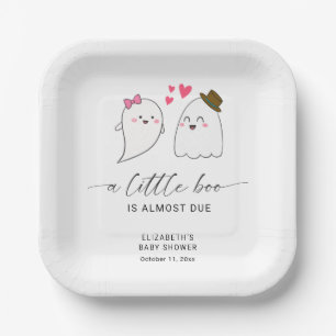 Halloween Fall Little Boo Baby Shower QR Code  Paper Plate