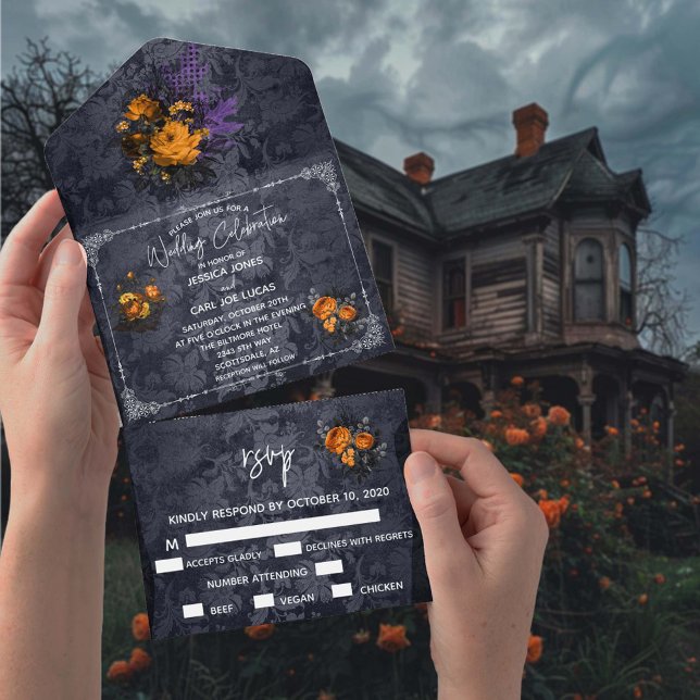 Halloween Fall October Orange Rose wedding  All In One Invitation (Creator Uploaded)