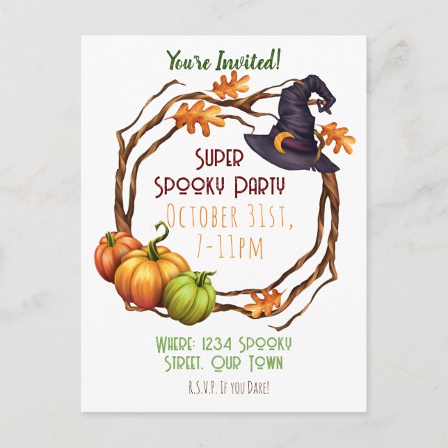 Halloween Fall Party Invitation Pumpkin Witch Postcard (Front)