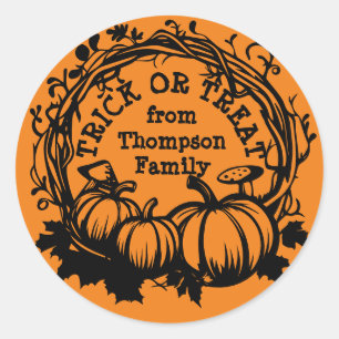 Halloween Fall Pumpkin Wreath Trick or Treat Classic Round Sticker