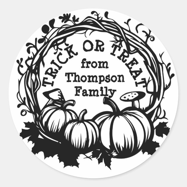 Halloween Fall Pumpkin Wreath Trick or Treat Classic Round Sticker (Front)
