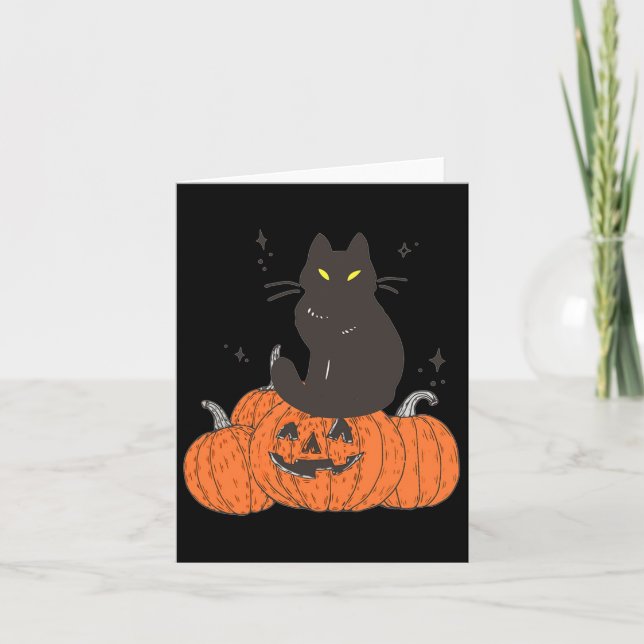 Halloween Fall Spooky Cat With Pumpkin  Card (Front)