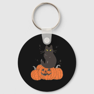 Halloween Fall Spooky Cat With Pumpkin Key Ring