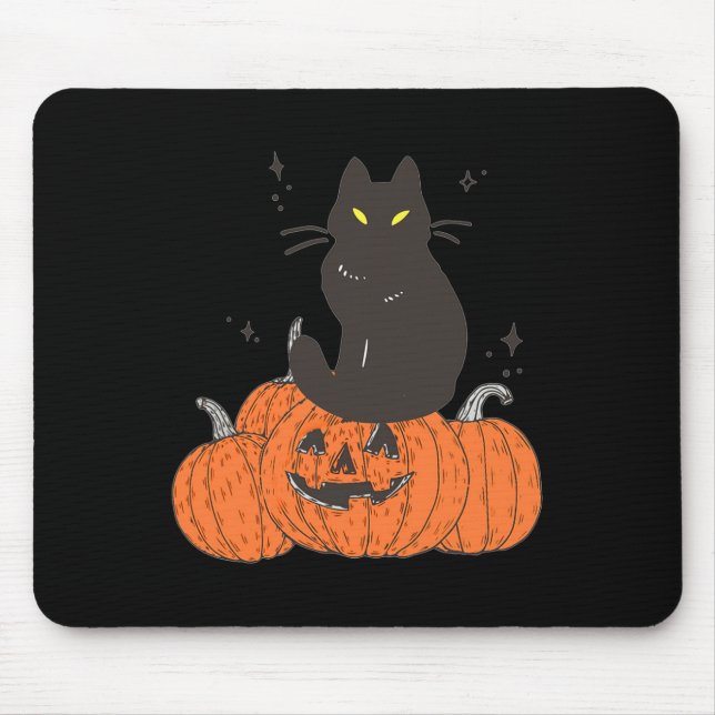 Halloween Fall Spooky Cat With Pumpkin  Mouse Pad (Front)