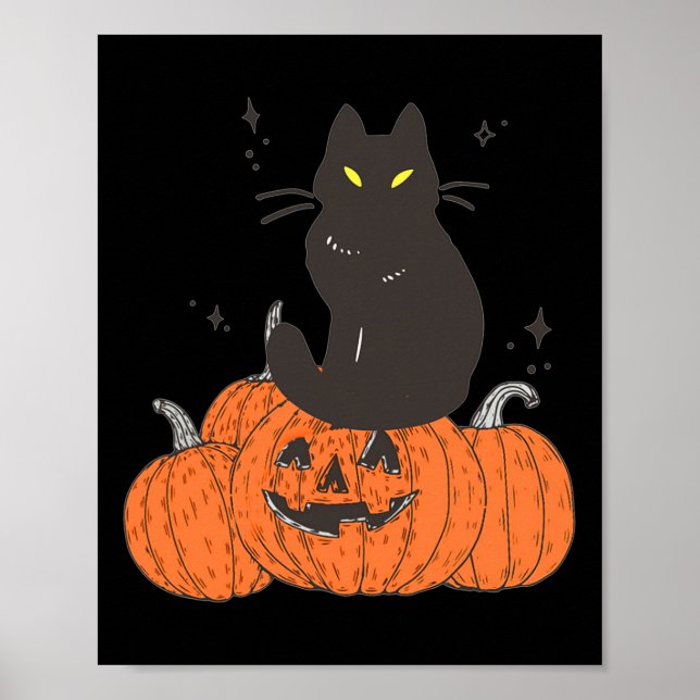Halloween Fall Spooky Cat With Pumpkin  Poster (Front)