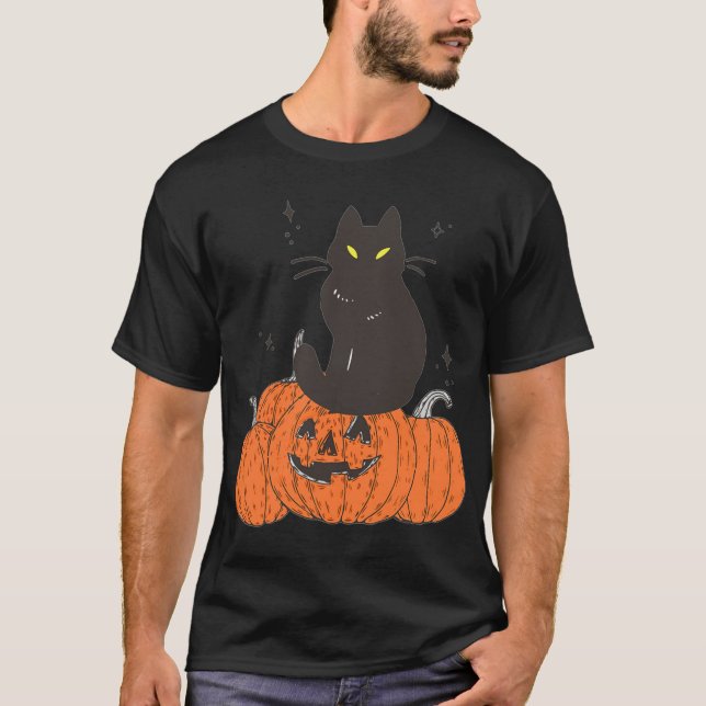 Halloween Fall Spooky Cat With Pumpkin  T-Shirt (Front)
