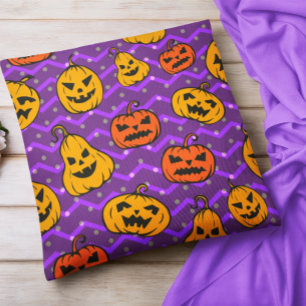 Halloween Fall Thanksgiving Pumpkin Chevron Purple Cushion