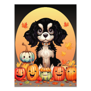 Halloween, Fall-Themed, Black and Tan Cavalier  Photo Print