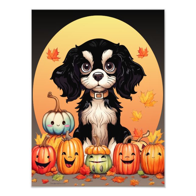 Halloween, Fall-Themed, Black and Tan Cavalier  Photo Print (Front)