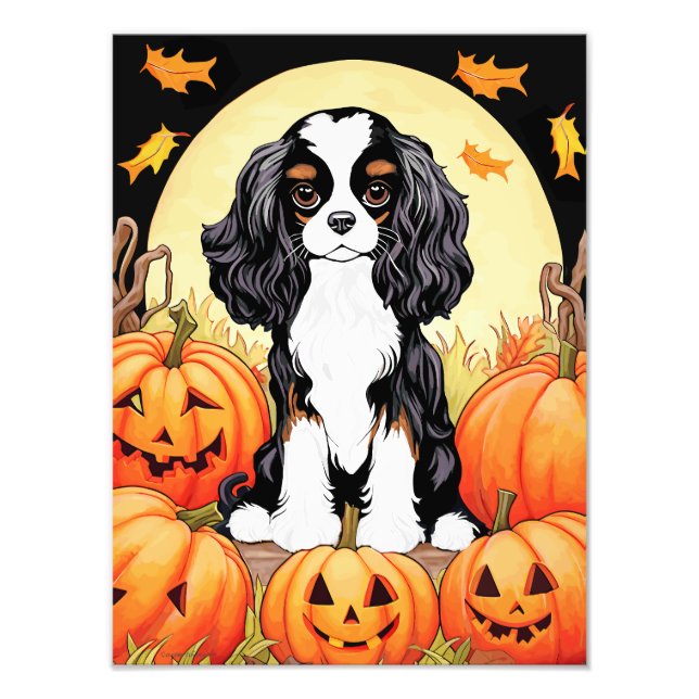 Halloween, Fall-Themed, Tri Colour Cavalier Spanie Photo Print (Front)