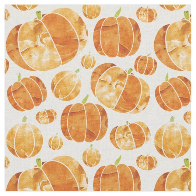 Halloween Fall Watercolour Pumpkin Pattern Fabric (Close Up)