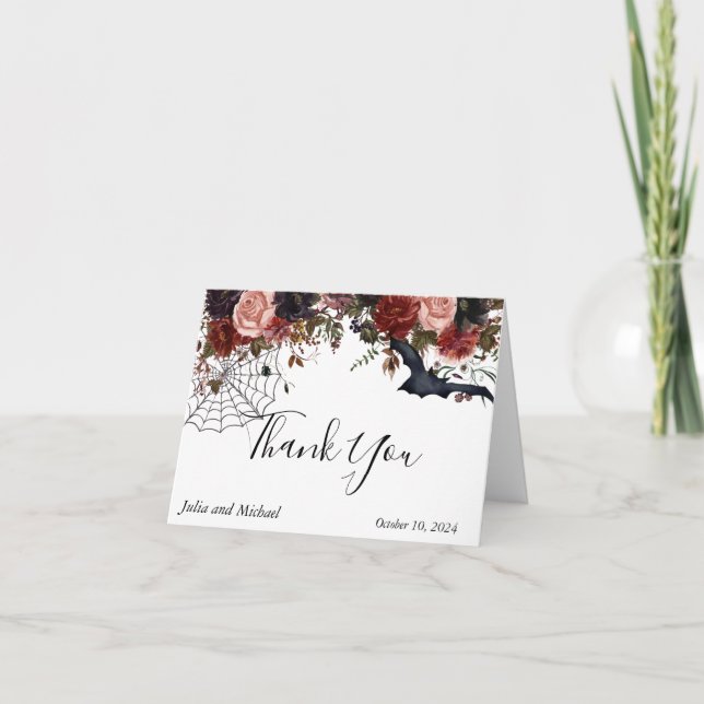 Halloween Fall Wedding Watercolor Floral Thank You Card (Front)