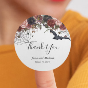 Halloween Fall Wedding Watercolor Floral Thank You Classic Round Sticker