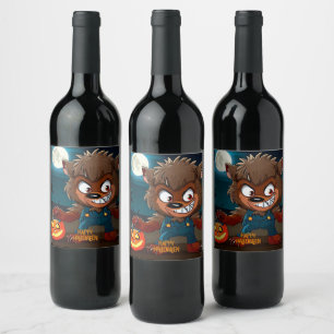 Halloween/Fall/Werewolf/Cartoon Wine Label