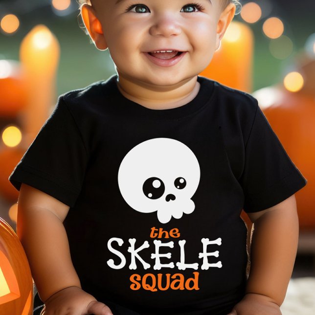 Halloween Family Matching Skele Squad Orange Baby Bodysuit (Skele Squad Matching Halloween Family Shirts - Baby)