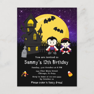 Halloween Fancy Dress Birthday Vampires Purple Postcard