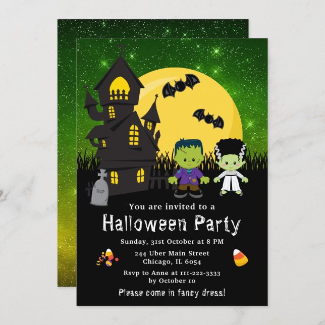 Halloween Fancy Dress Party Monsters Green Invitation (Front/Back)