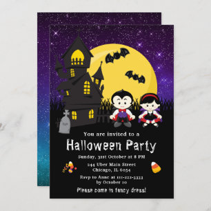 Halloween Fancy Dress Party Vampires Purple Invitation