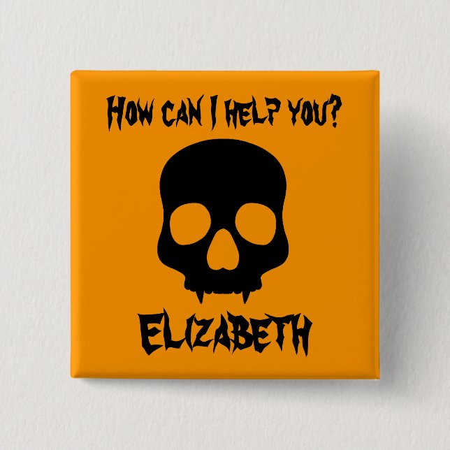 Halloween fanged skull 15 cm square badge (Front)