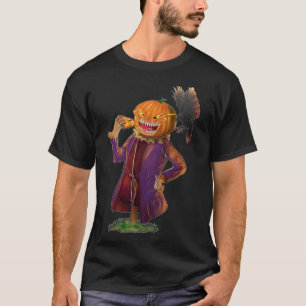 Halloween Farm Scarecrow Eating Pizza T-Shirt
