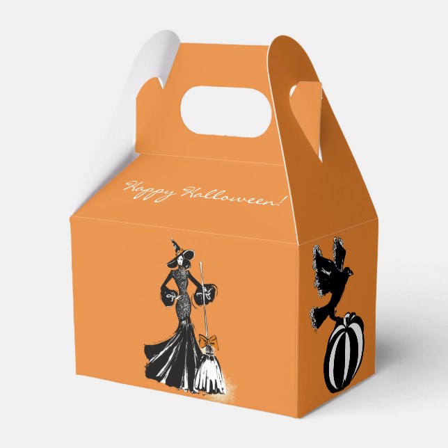 halloween fashionillustration with a broom favour box (Back Side)