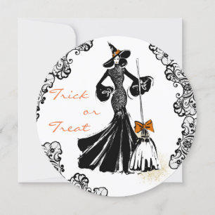 halloween fashionillustration with lace pattern card