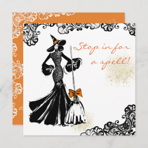 halloween fashionillustration with lace pattern invitation