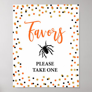 Halloween Favor Party Sign Orange & Black Confetti