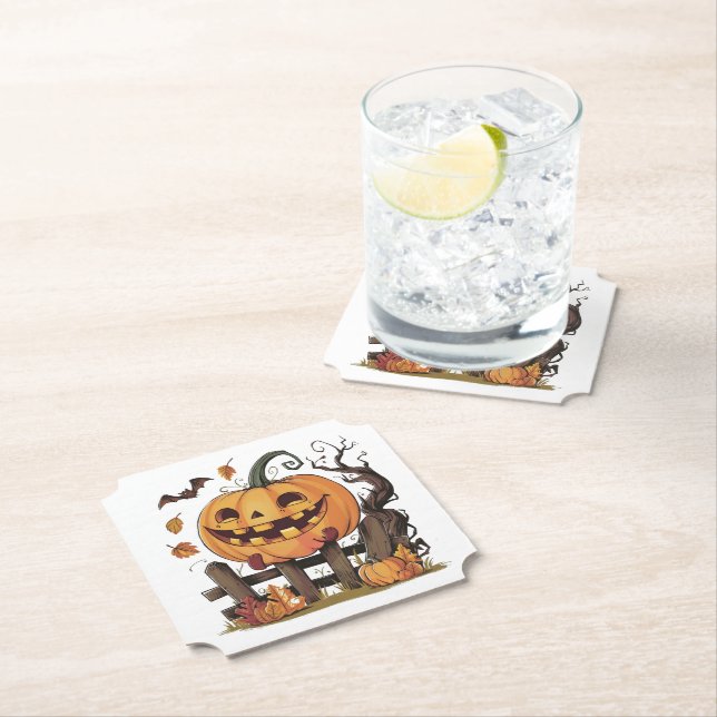 Halloween Festive Pumpkin Paper Coaster (Insitu)