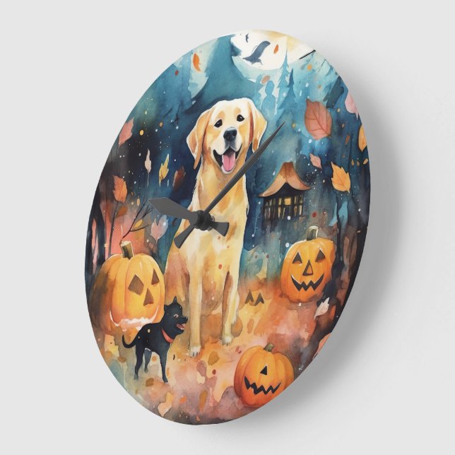 Halloween Finnish Lappund With Pumpkins Scary  Large Clock (Angle)