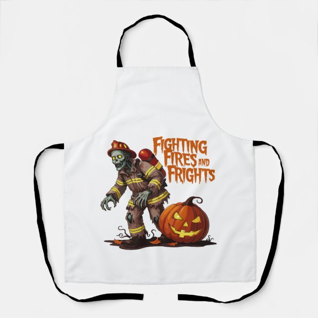 Halloween Firefighter Fighting Fires and Frights Apron (Front)