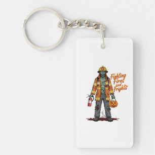 Halloween Firefighter Fighting Fires and Frights Key Ring